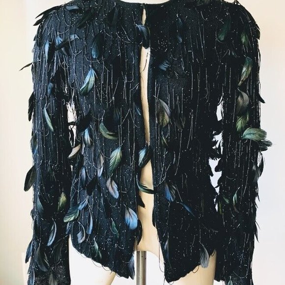 Oscar de la Renta Jackets & Blazers - Oscar De La Renta Jacket Cardigan Cashmere Embellish Feather Beats and Sequins